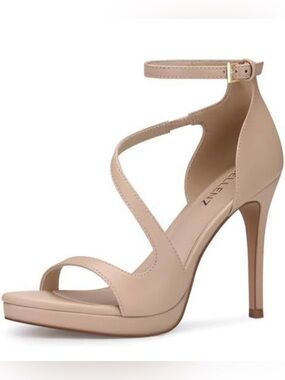 Cellenz Women’s Nude Strappy High Heel Sandals with Ankle Strap - US Size 8.5